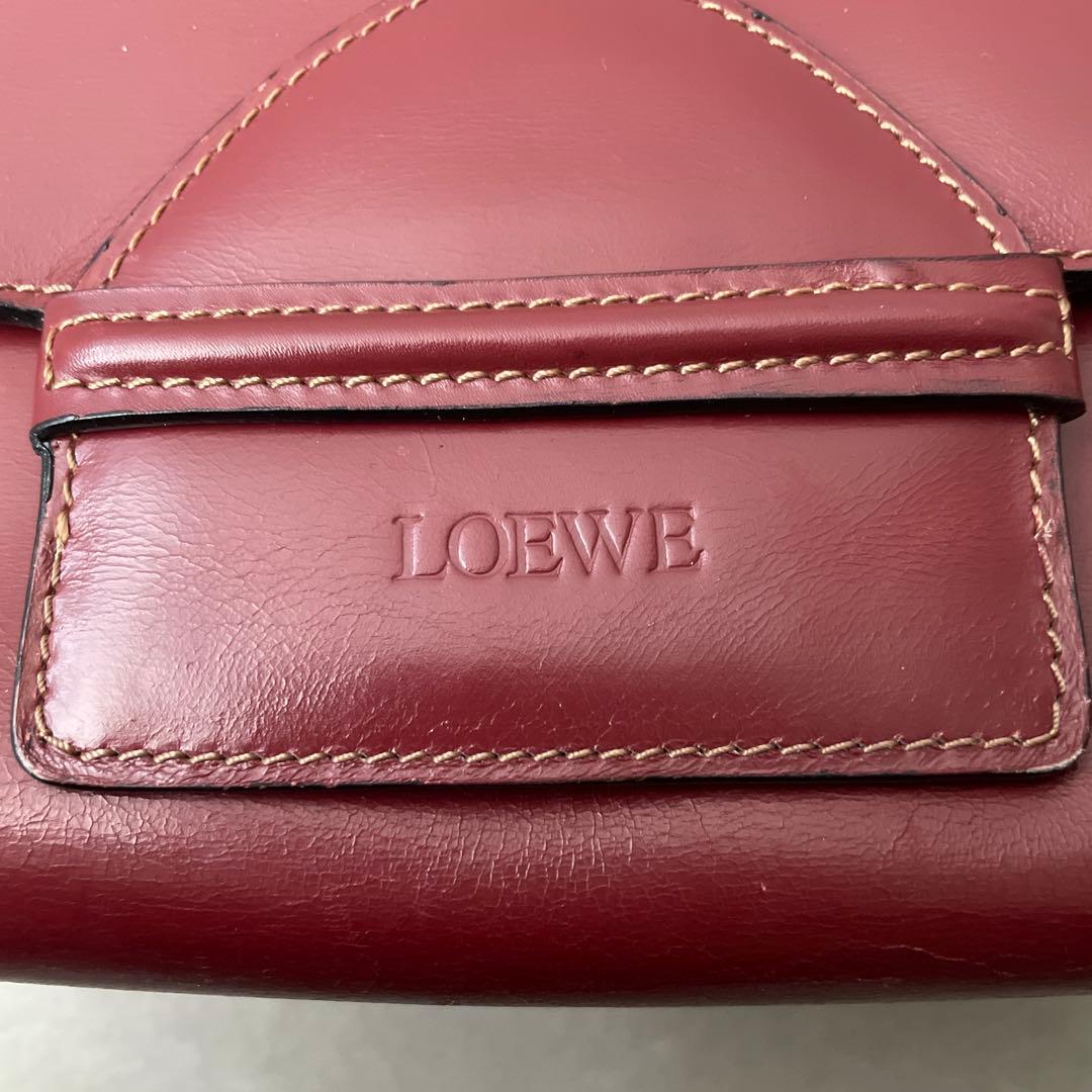 ロエベ レザー ハンドバッグ ロゴ型押し レッド ロエベ