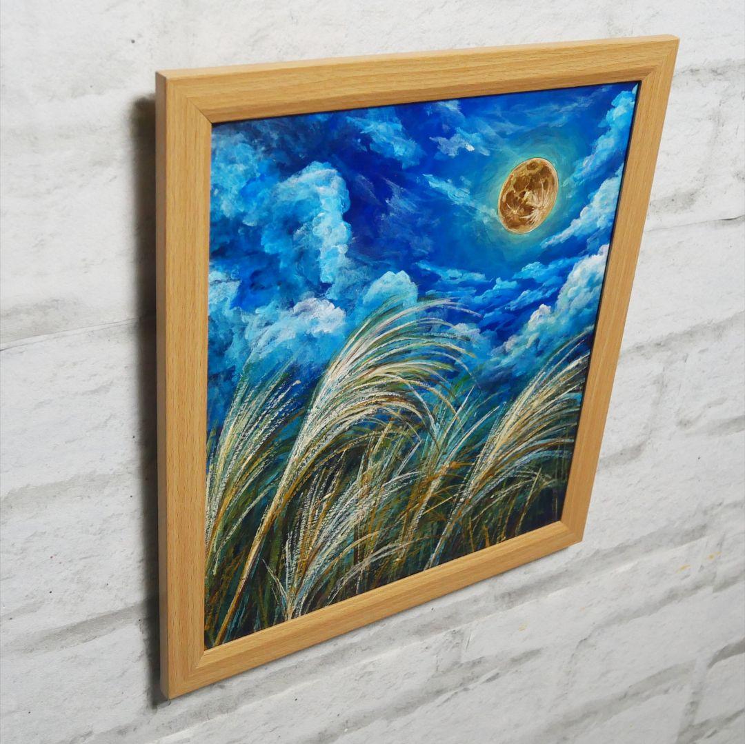 油絵 油彩 油彩画 絵 絵画 【月とススキ】