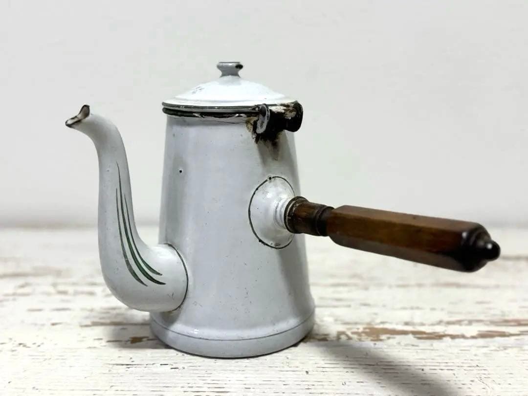 フランスアンティーク BB社 エナメル ホーローポット 薔薇柄 ショコラティエ