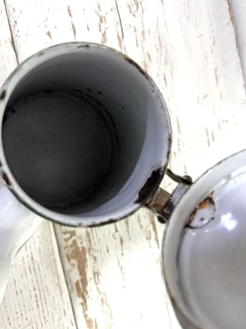 フランスアンティーク BB社 エナメル ホーローポット 薔薇柄 ショコラティエ