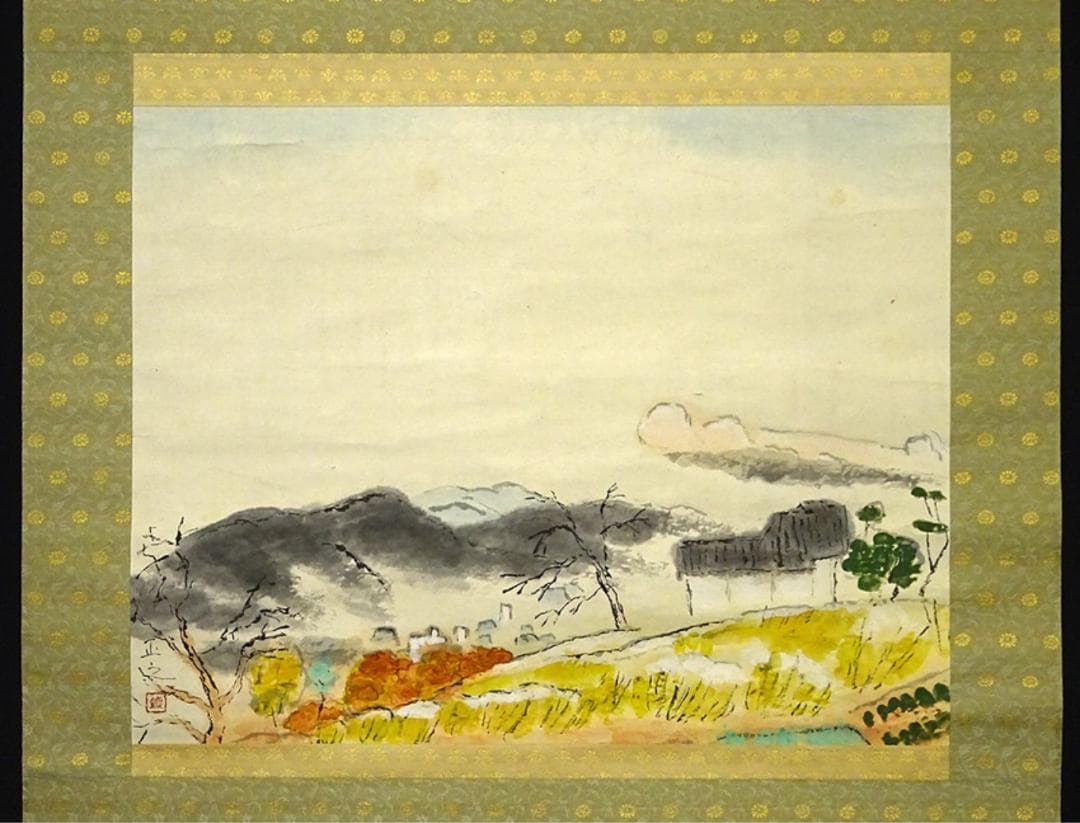 掛軸 嶋田正之『秋景山水図』日本画 紙本 肉筆 無地箱付 掛け軸 a07301