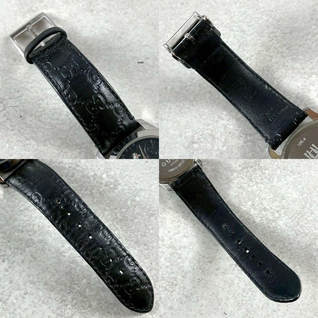 【正規品】GUCCI グッチ 腕時計 GG柄 ブラック シマレザー クォーツ 蜂