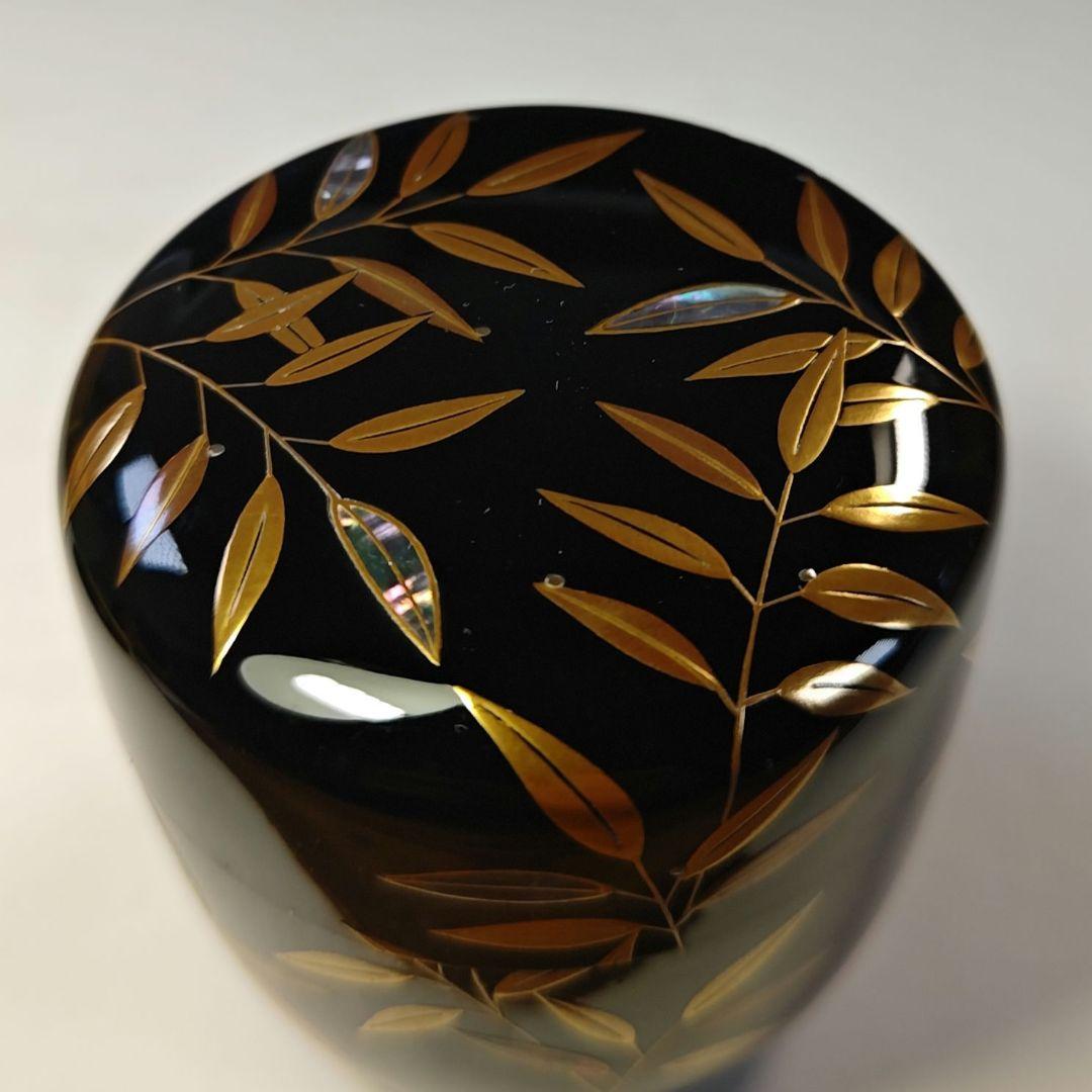 イ805 棗『目代春帆作』『堀内宗完　極箱』『笹露蒔絵　黒内銀地　大棗』漆塗