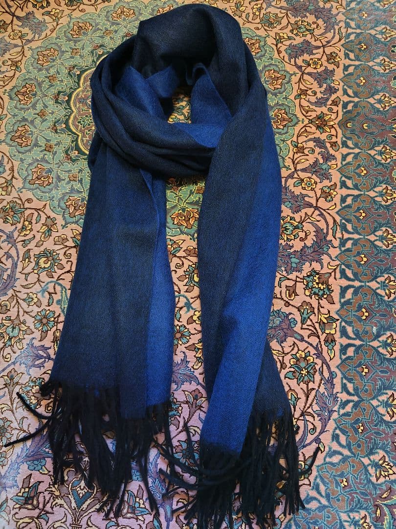 カシミヤダブルフェイスリバーシブルマフラー　ネイビー