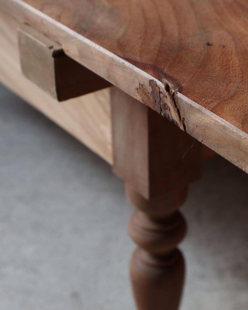 総欅(ケヤキ)材のろくろ脚ローテーブル　古道具 古家具 アンティーク カフェ