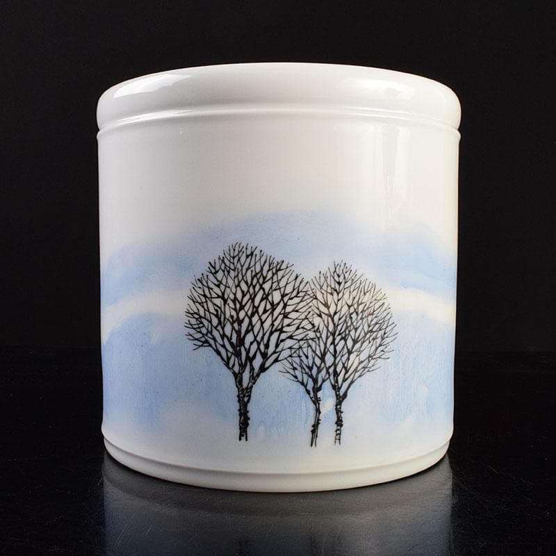 中国　景徳鎮製　徐江雲作　新彩筆筒　作品證書付　共箱　M　R9381H