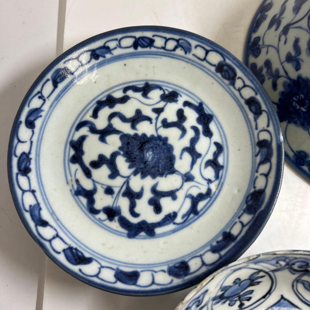 中国明末清朝時代　青草鉢、皿色々　口径約14~18㎝　東Y7-1030②トヒサ