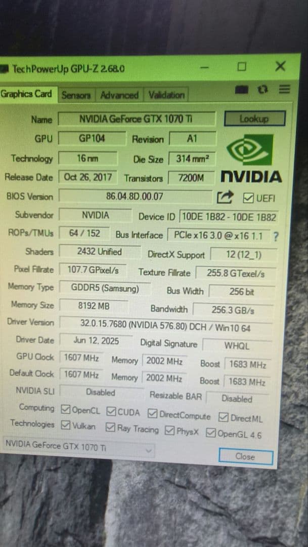 PALIT GTX 1070ti DUAL 8G 動作確認済み
