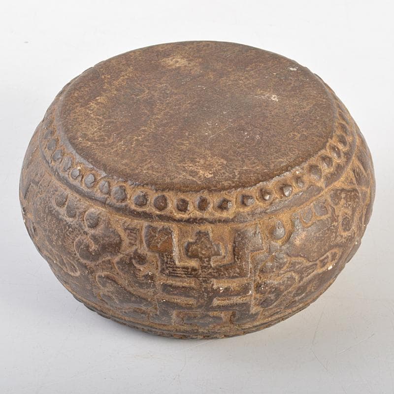 中国　書道具　太鼓形硯　端渓硯　M　R7350