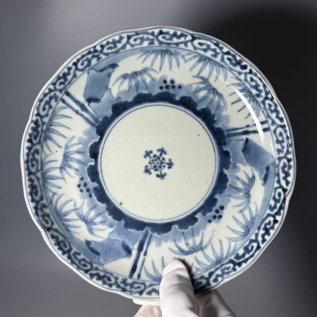 古伊万里　染付竹林蛸唐草文七寸皿　六枚　大明成化年製　名品　江戸中期　古美術