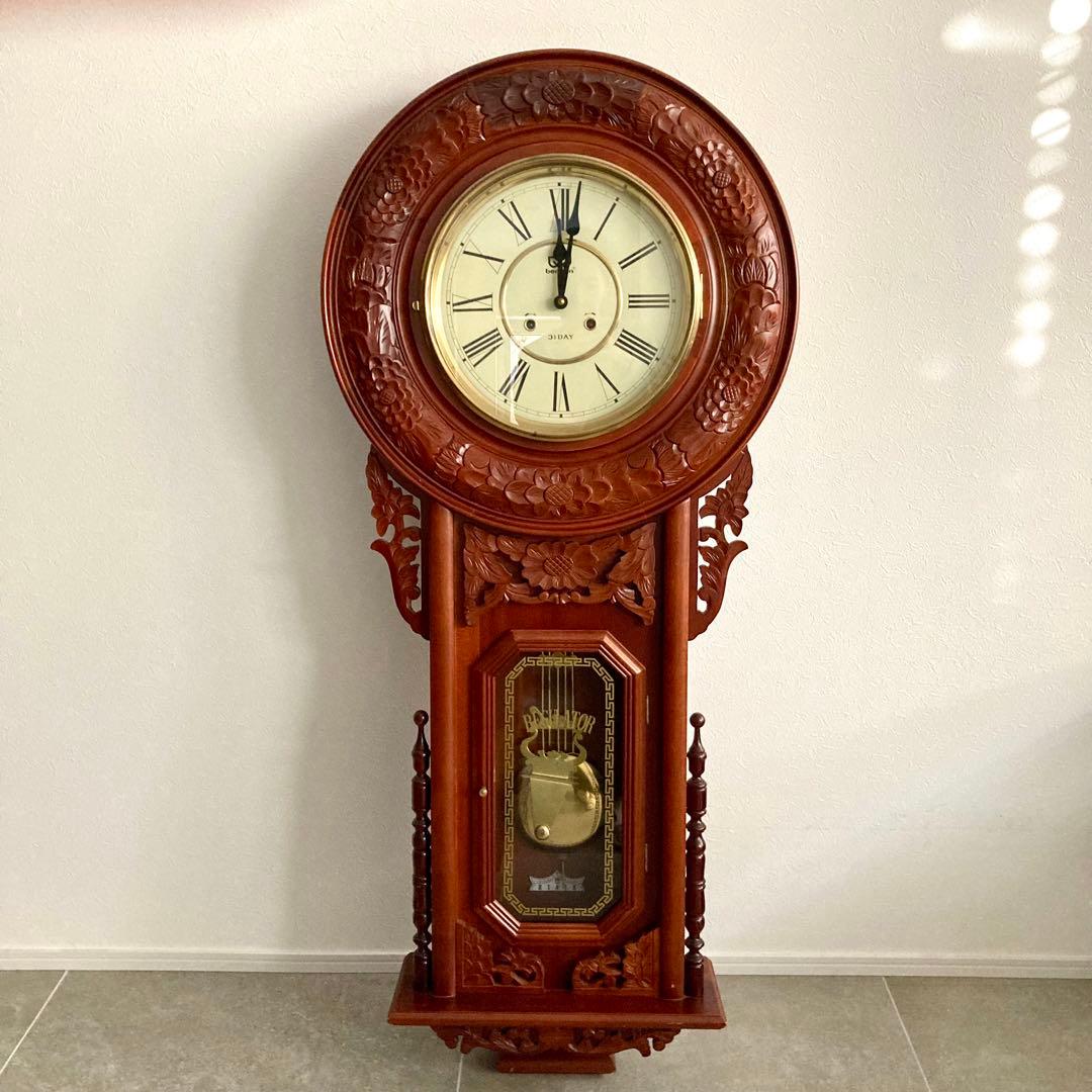 beacon 掛時計 木製 ボンボン ゼンマイ式 木彫 特大 126㎝ 貴重