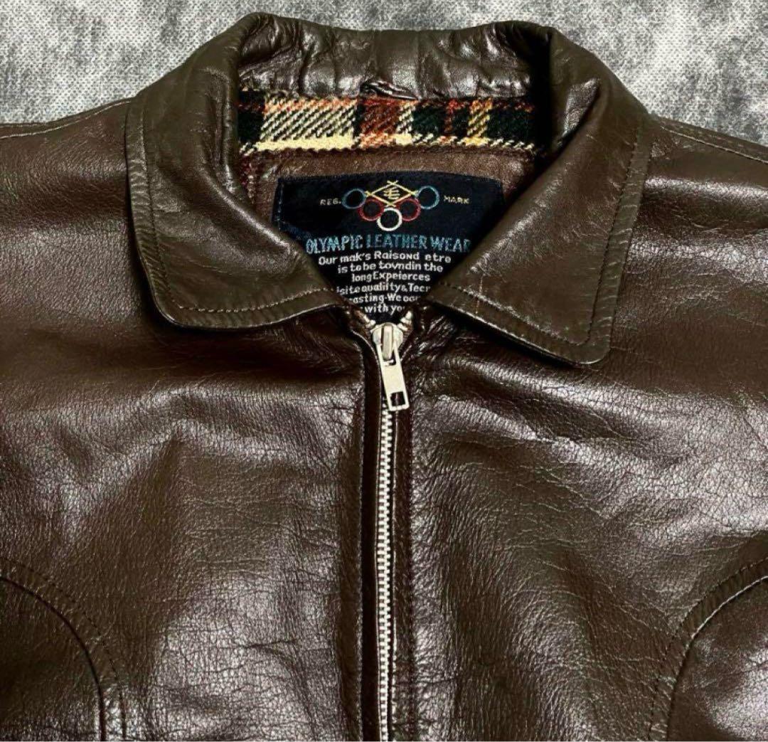 ヴィンテージ レザージャケット ダークブラウン　牛革　短丈