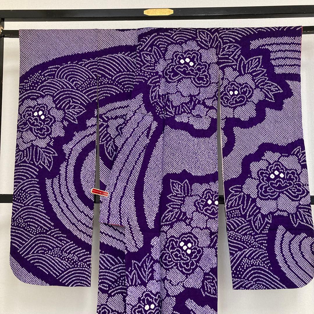 たべたいこ様 振袖 総絞り 鹿子絞り 紫単色 裄68 素敵なデザインT-5076