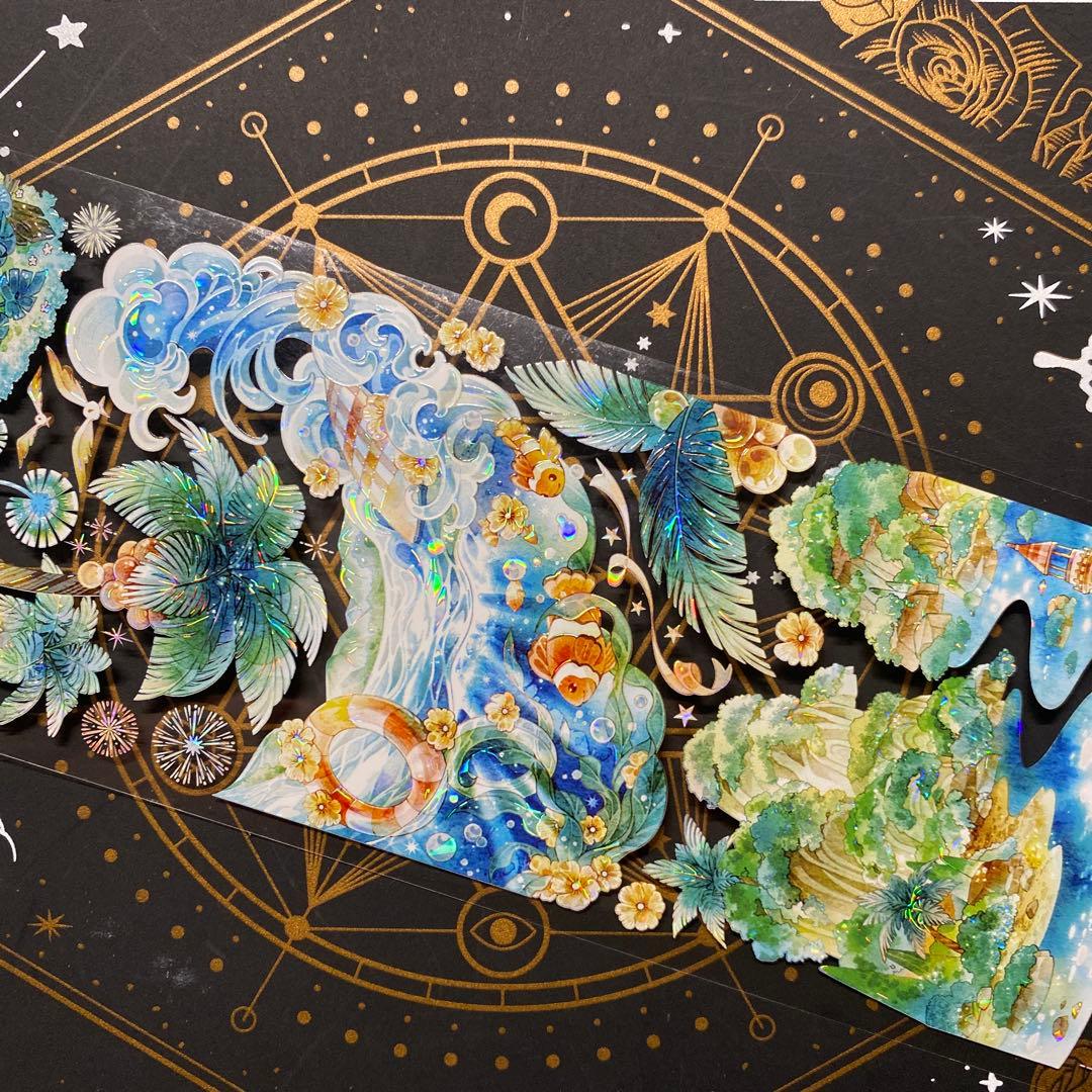 【9157】海外　中古巻　貝殻光マスキングテープ　夏　金魚　海　魚背景装飾系