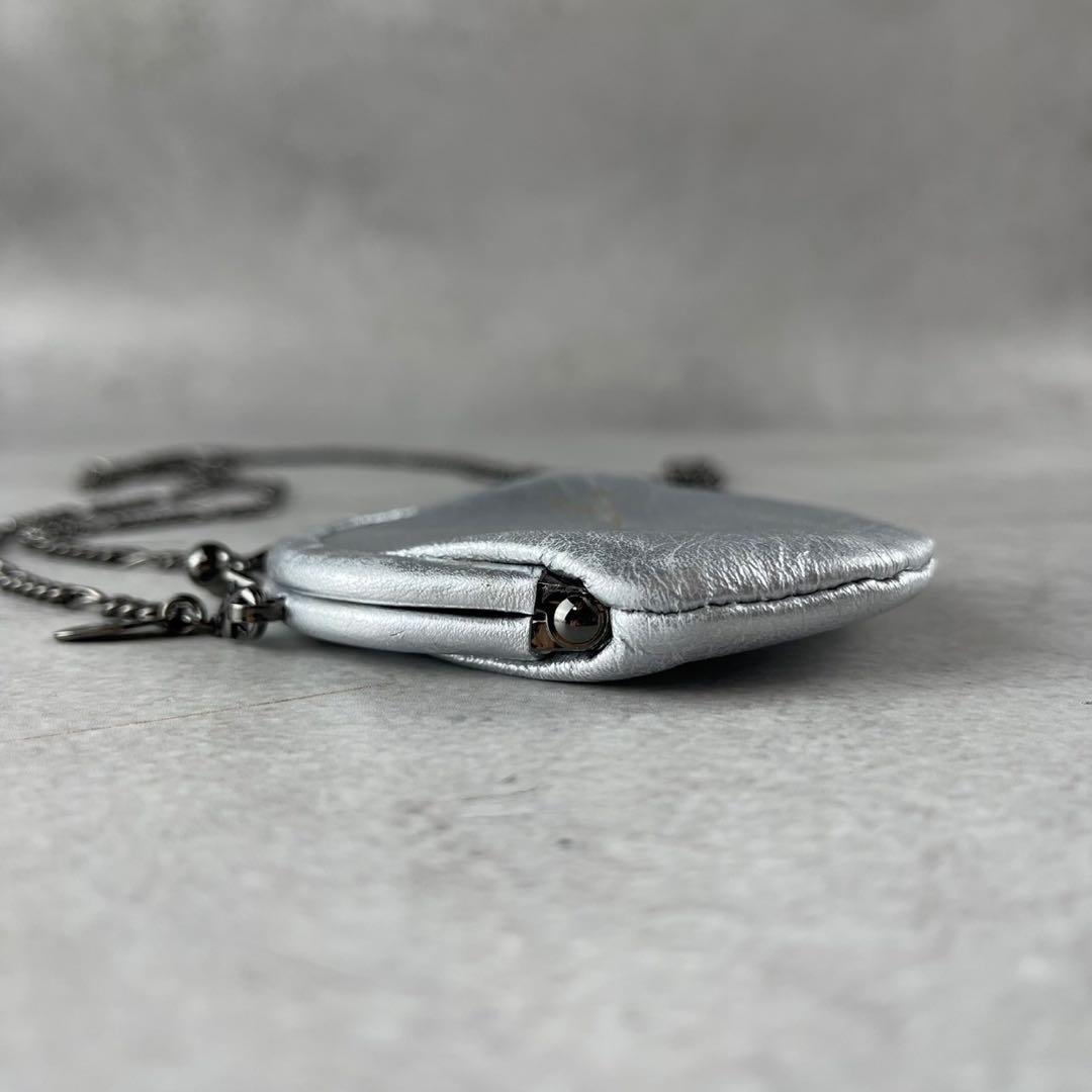 美品◎ディスコードヨウジヤマモト がま口ショルダーストラップ付き シルバー