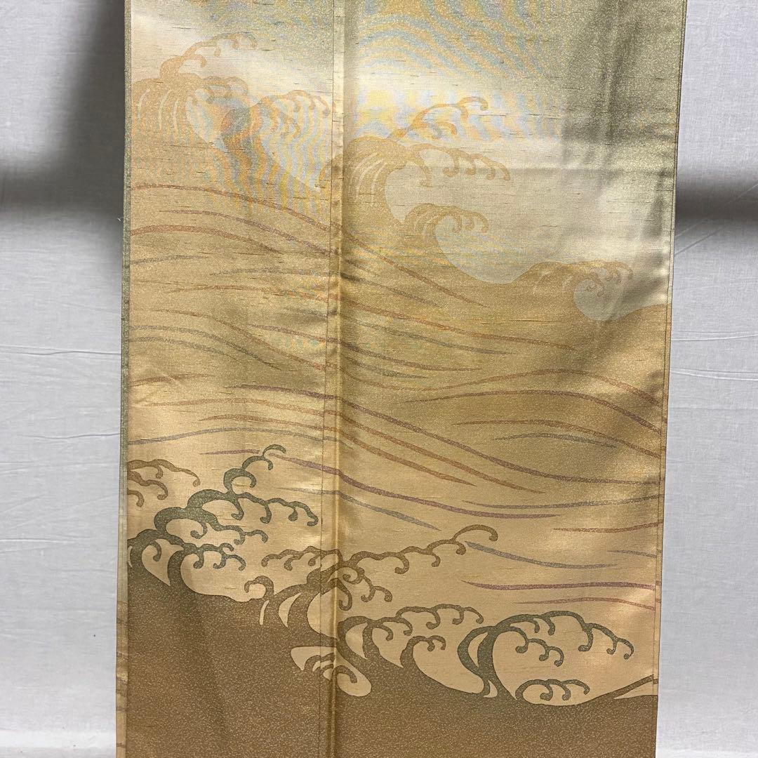 D38 訪問着 牛首紬 荒波 正絹 着物 袷 極美品