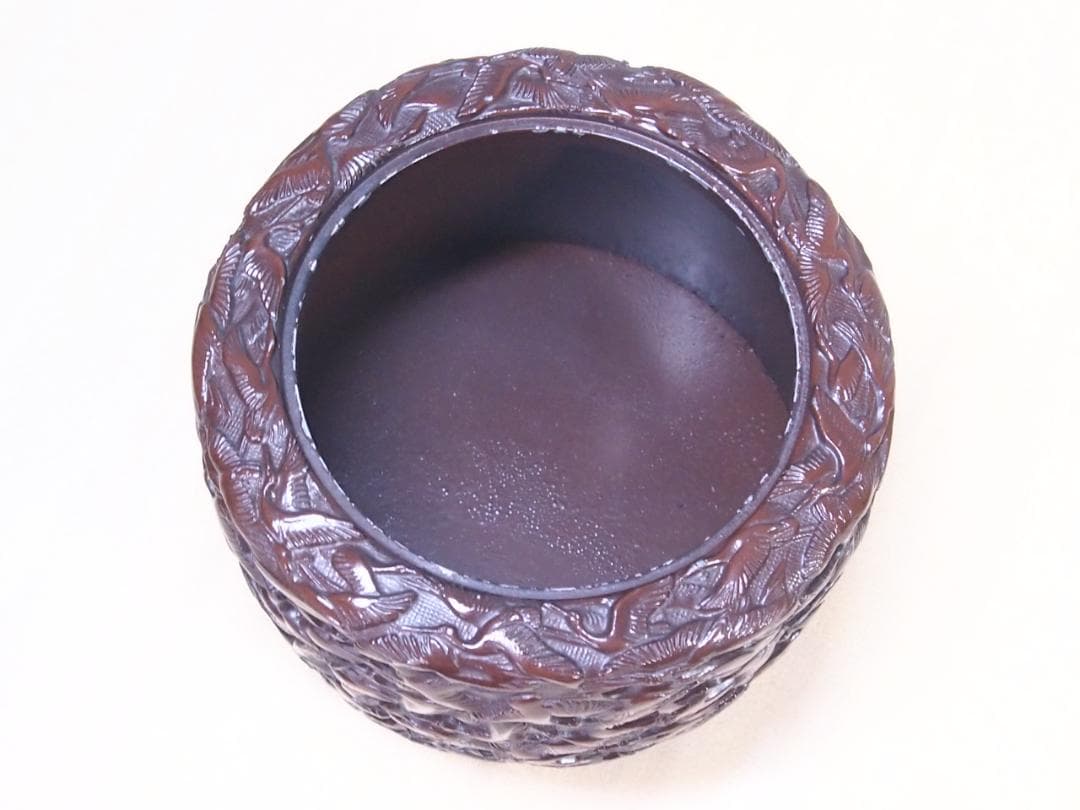 【未使用】高岡銅器 佐野宏采 華鶴 紋様香炉 彫金/繊細/鶴亀 茶道具/香道具