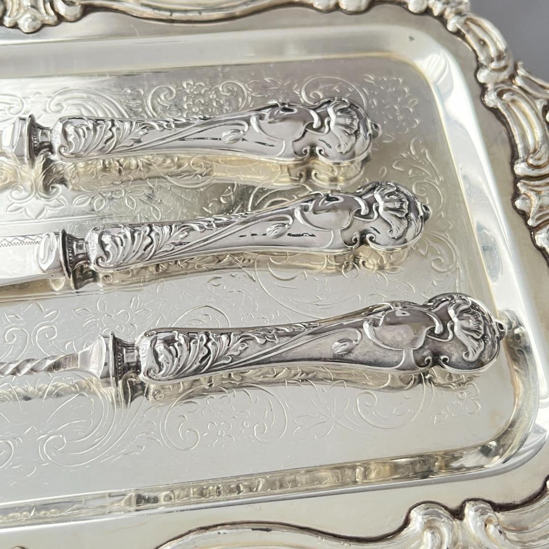 【英国】【純銀ハンドル】プレザーブスプーン / ピクルスフォーク /バターナイフ