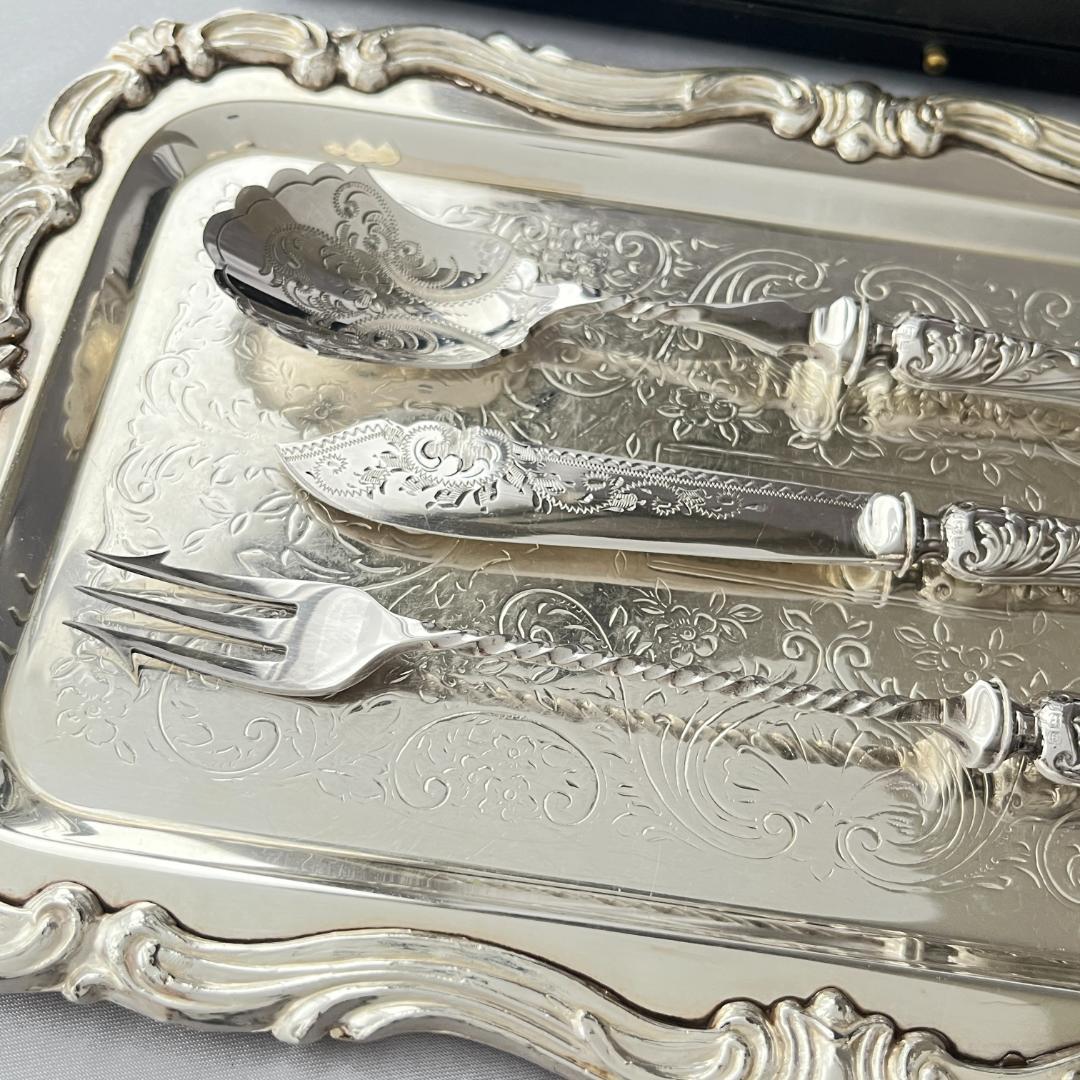 【英国】【純銀ハンドル】プレザーブスプーン / ピクルスフォーク /バターナイフ