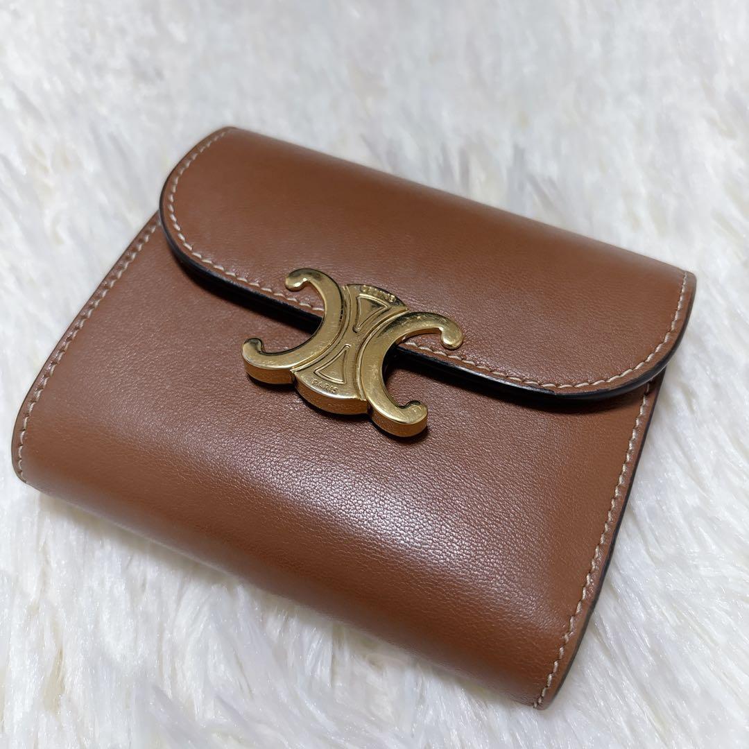 美品✨CELINE トリオンフ スモールフラップウォレット 三つ折り ブラウン
