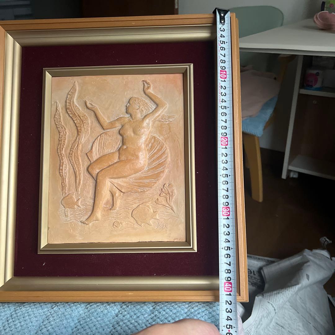 Kei女性像 レリーフアート ゴールドフレーム 陶芸 竹下慶一