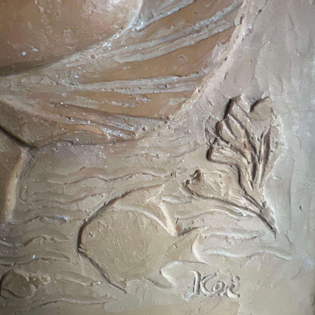 Kei女性像 レリーフアート ゴールドフレーム 陶芸 竹下慶一