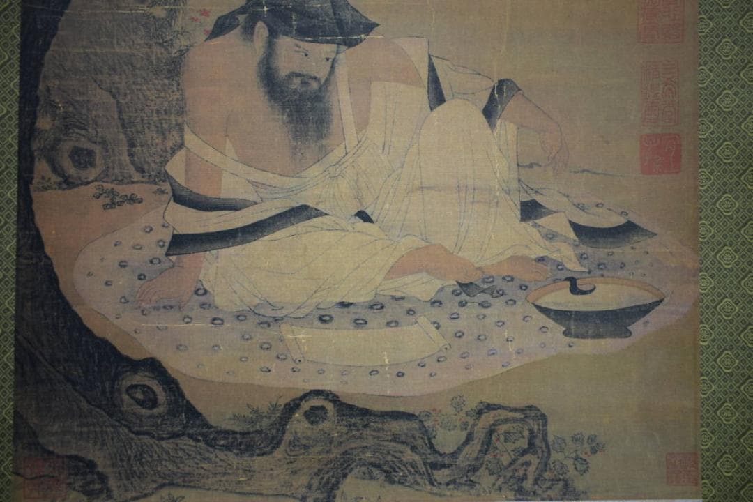 複製/宋人/柳蔭高士図/工芸/布袋屋掛軸HI-127