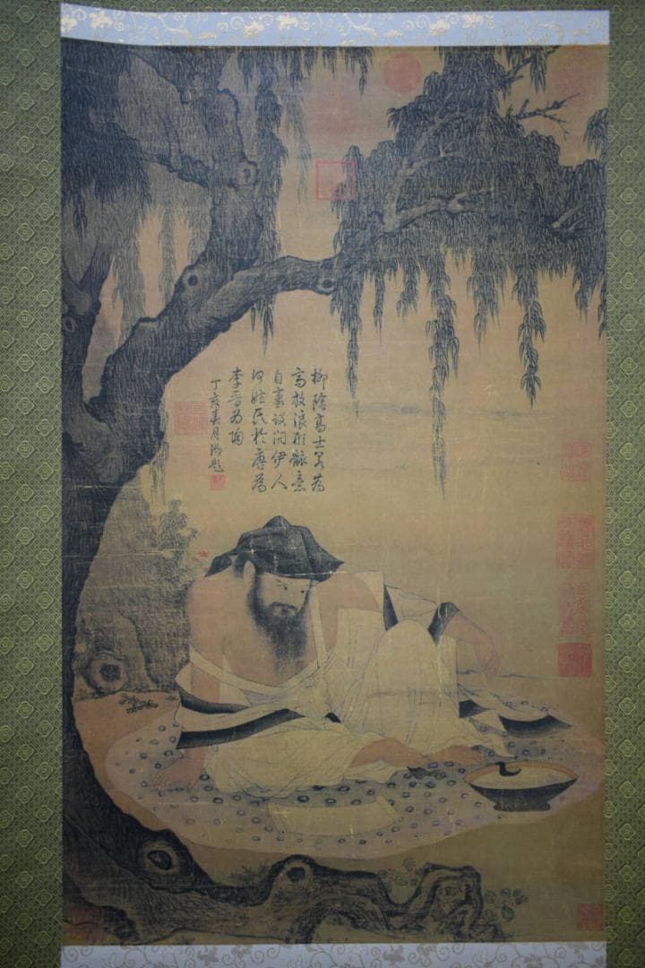 複製/宋人/柳蔭高士図/工芸/布袋屋掛軸HI-127