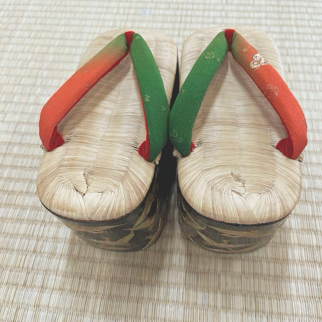 七五三 ぽっくり 七歳 飛鶴 漆金蒔絵 本畳 (未使用品)