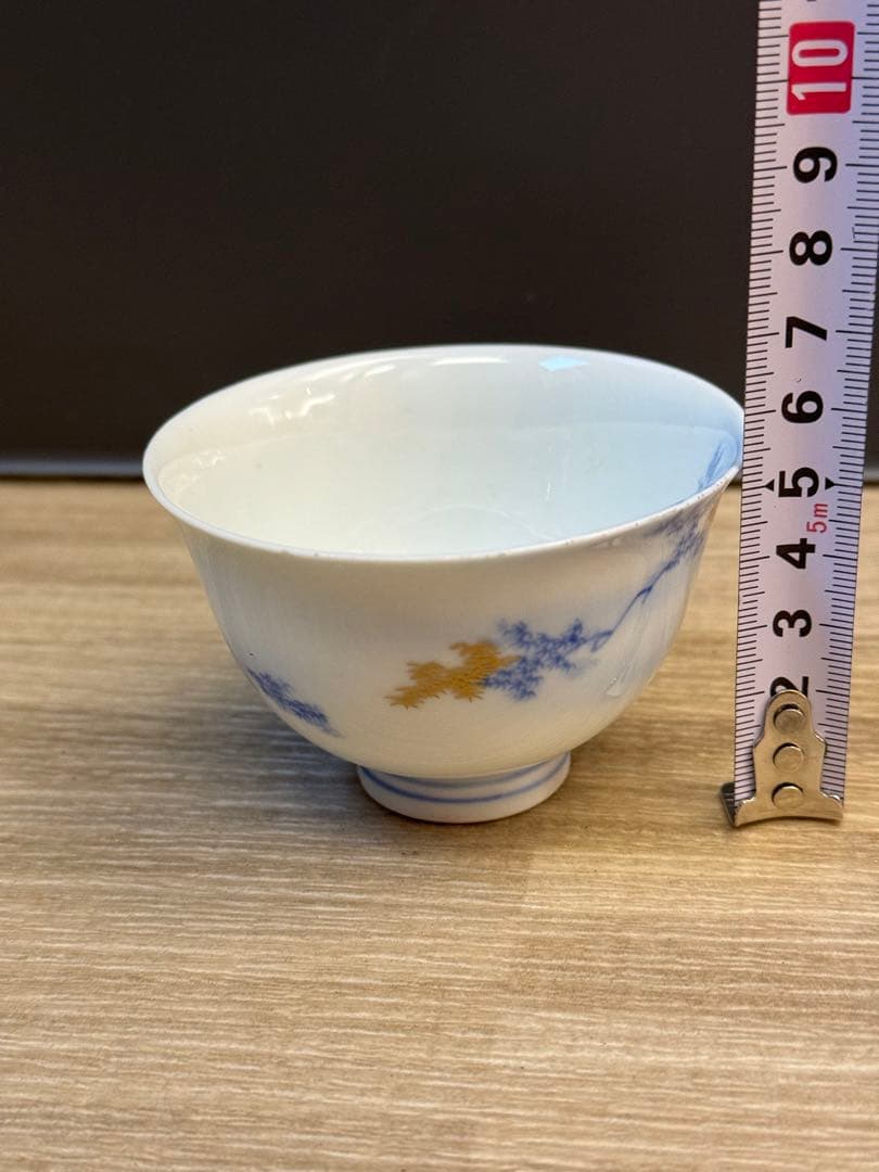 1522 深川製磁　染付紅葉　湯呑4客　時代物