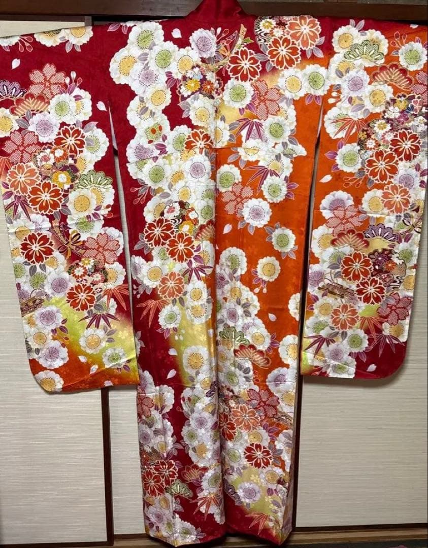 マトマト 赤×オレンジ 吉祥花々 振袖 身丈157