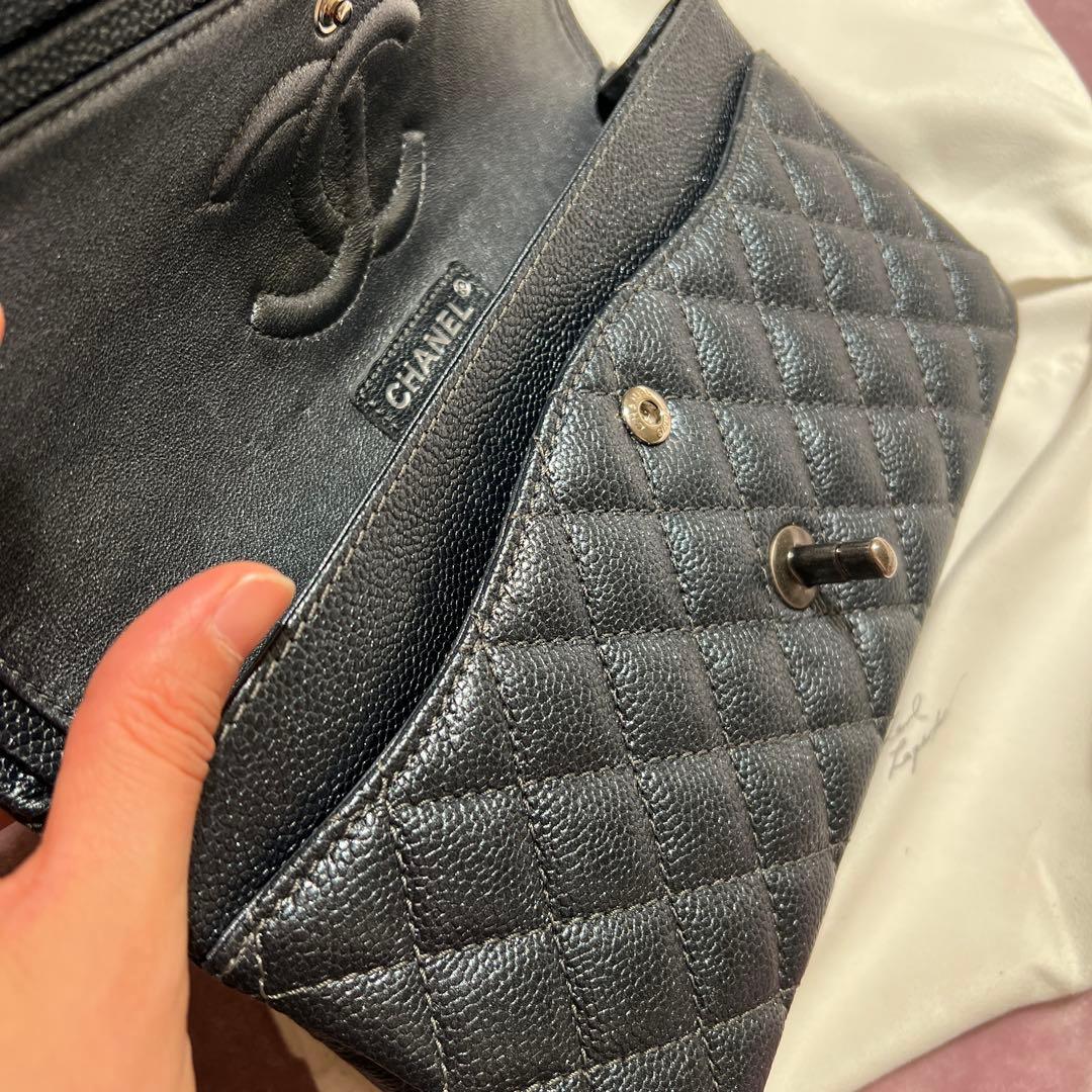 CHANEL マトラッセ キャビアスキン チェーンショルダーバッグ ダークグレー