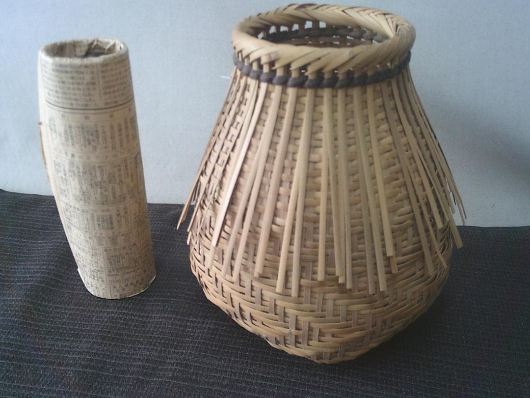 高級感有り！【竹籠　花籠　竹細工　花入　花器　彫り銘・E23・茶道】★インテリア