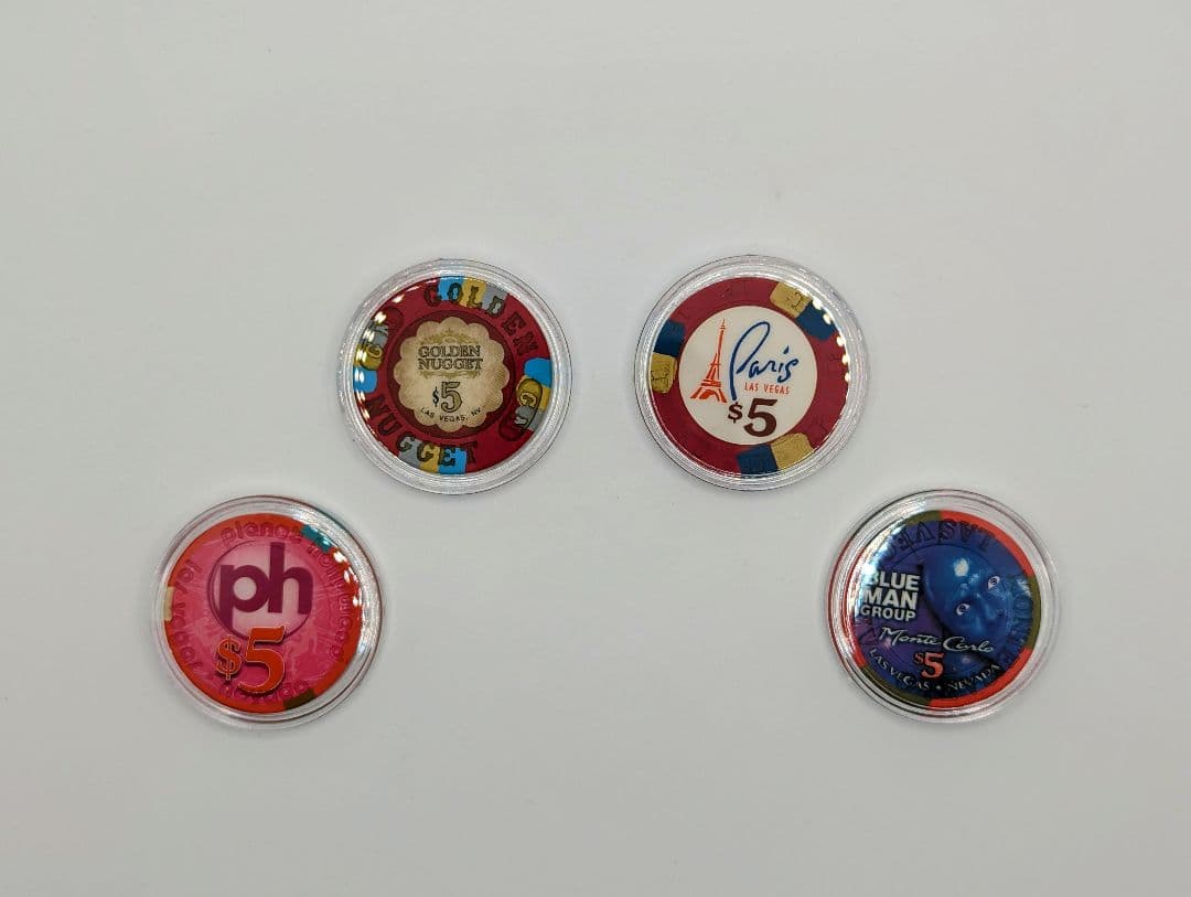 米国ラスベガス　カジノ　５ドルチップコレクション 4種【α】