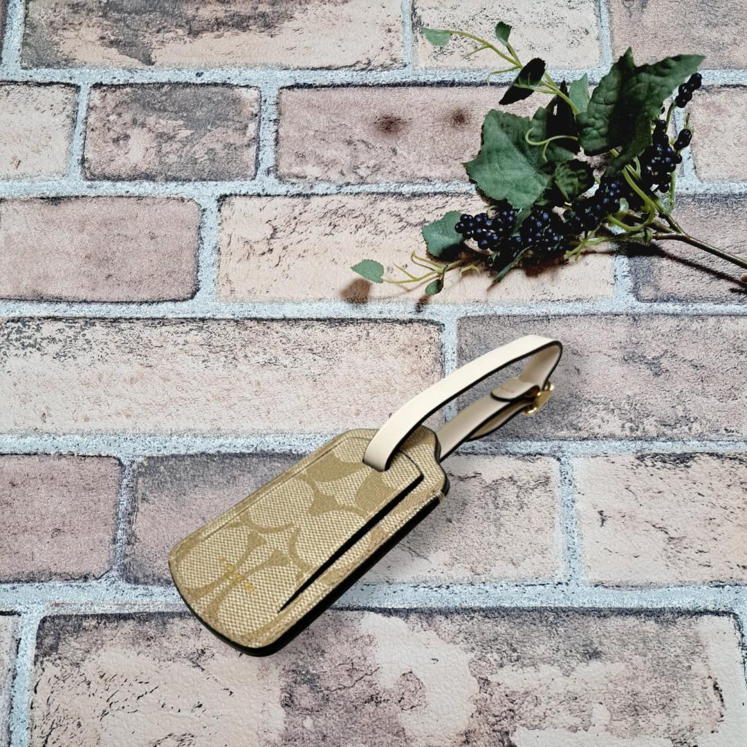 【正規品】 COACH ネームタグ ラゲッジタグ ライトカーキ×チョーク