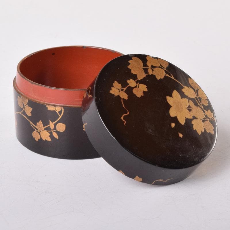 茶道具　漆塗　時代花草蒔絵　香合　時代箱付　V　8233