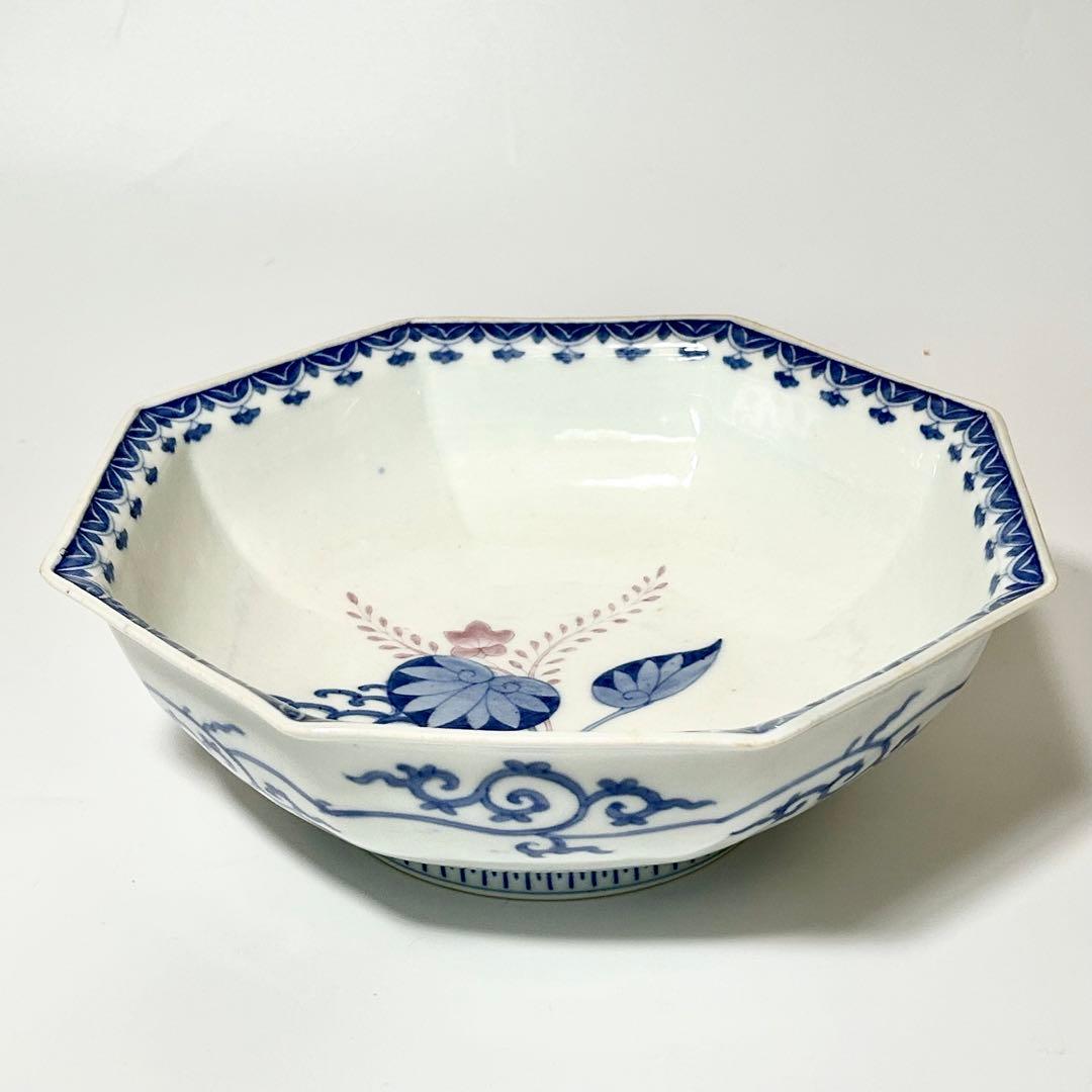 富永源六 釉裏紅 花流水文八角鉢 源六焼 嬉野焼　有田　伊万里