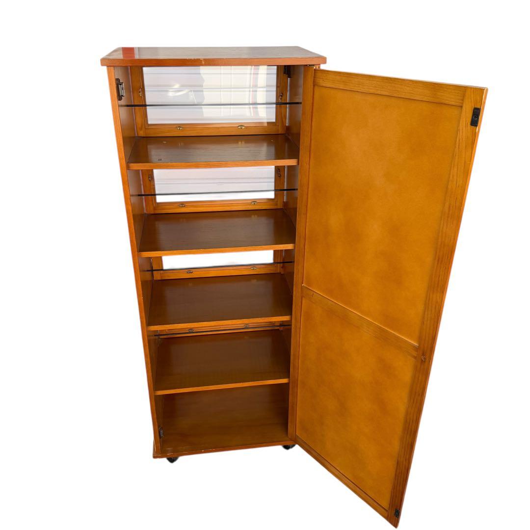 両面開き キャスター付 レトロ木製キャビネット