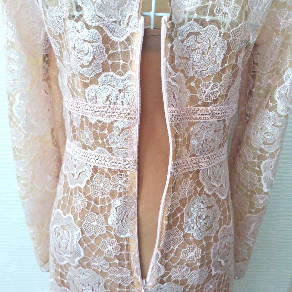 セルフポートレイト ローズレース スパンコール ドレス ピンク UK6/US2