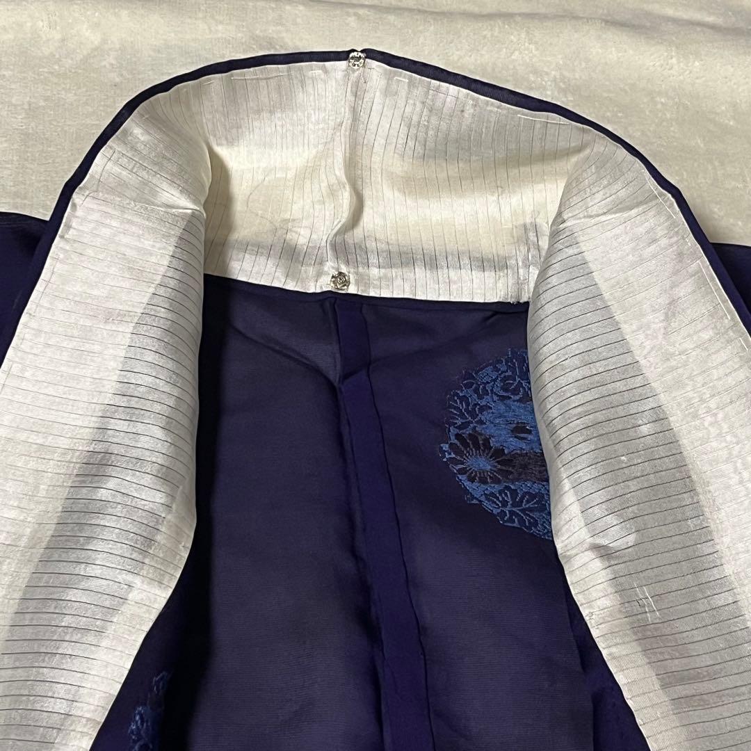 美品 着物 正絹 絽 夏物 単衣 小紋 刺繍 花丸紋 花柄 青 紫系 しつけ有
