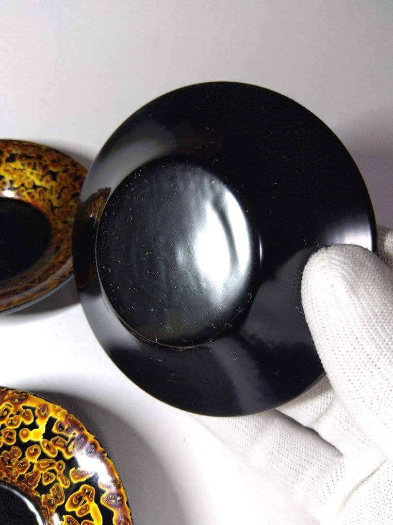 昭和レトロ　5個　会津塗　金虫喰塗　国産漆器　折笠漆器店　約9×2㎝