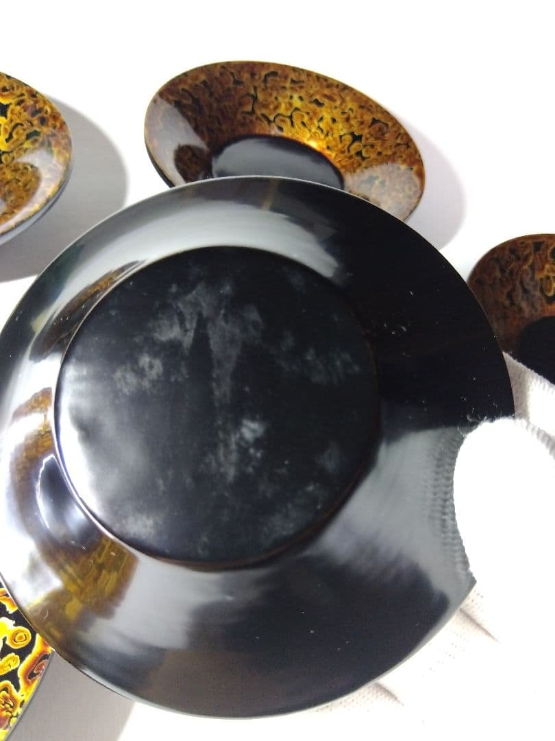 昭和レトロ　5個　会津塗　金虫喰塗　国産漆器　折笠漆器店　約9×2㎝