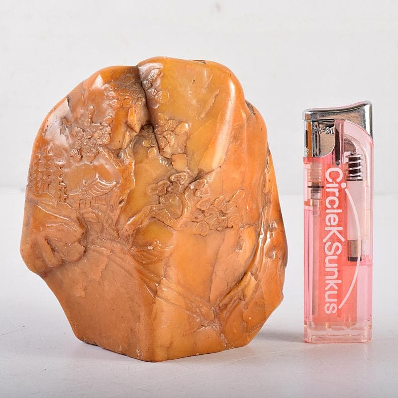 中国　篆刻　玉石田黄石彫刻　山水刻　印材　置物　Y　R8542