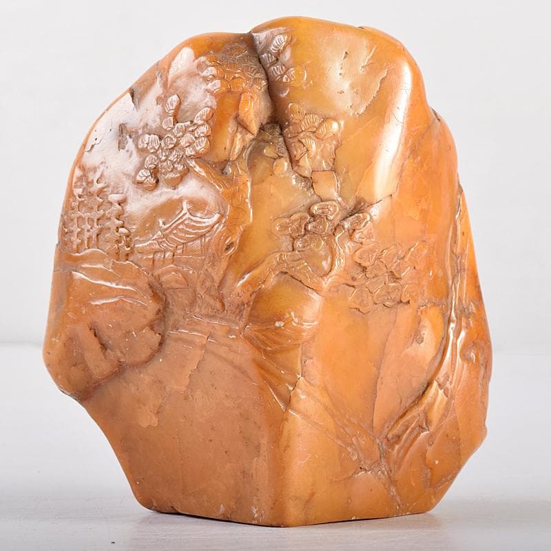 中国　篆刻　玉石田黄石彫刻　山水刻　印材　置物　Y　R8542