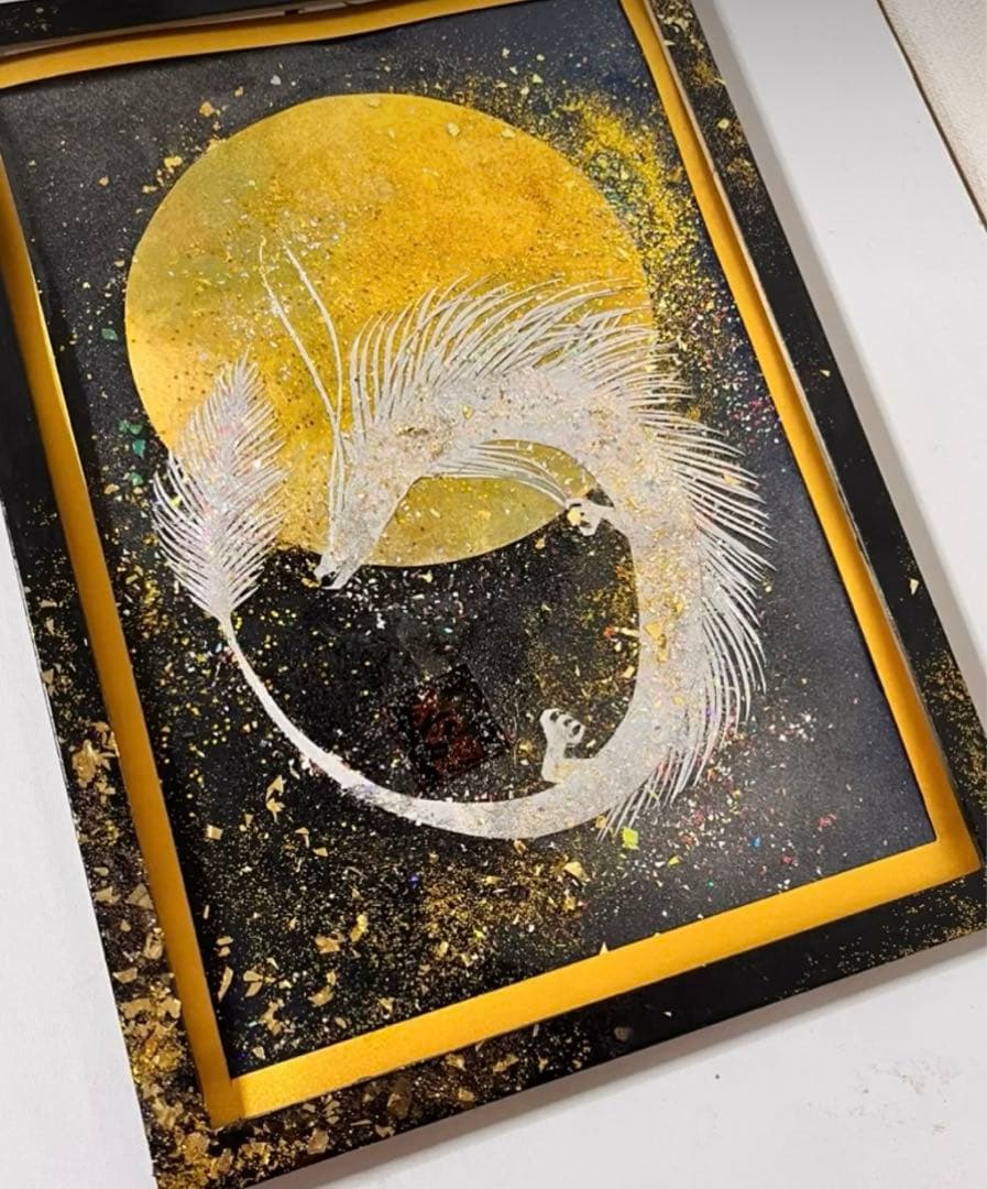 龍神様切り絵　銀虹龍　　昇龍　龍神絵　月創生龍神　月の神　切り絵　開運龍神絵