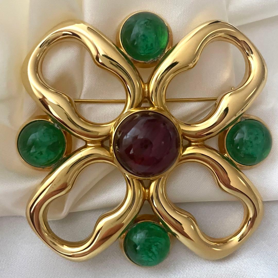 希少　GUCCI グッチ　ブローチ　大ぶり　カラーストーン　ゴールド　美品
