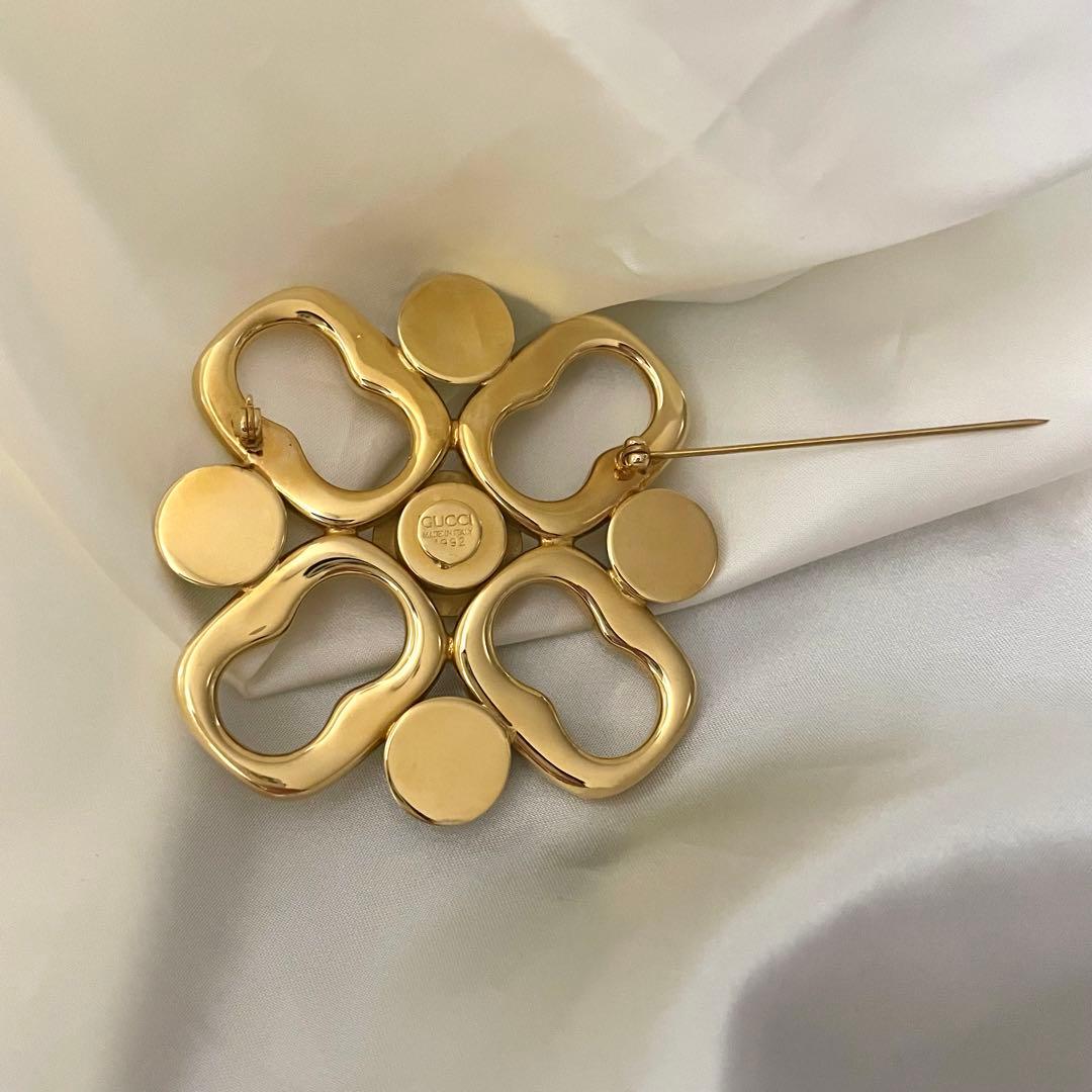 希少　GUCCI グッチ　ブローチ　大ぶり　カラーストーン　ゴールド　美品