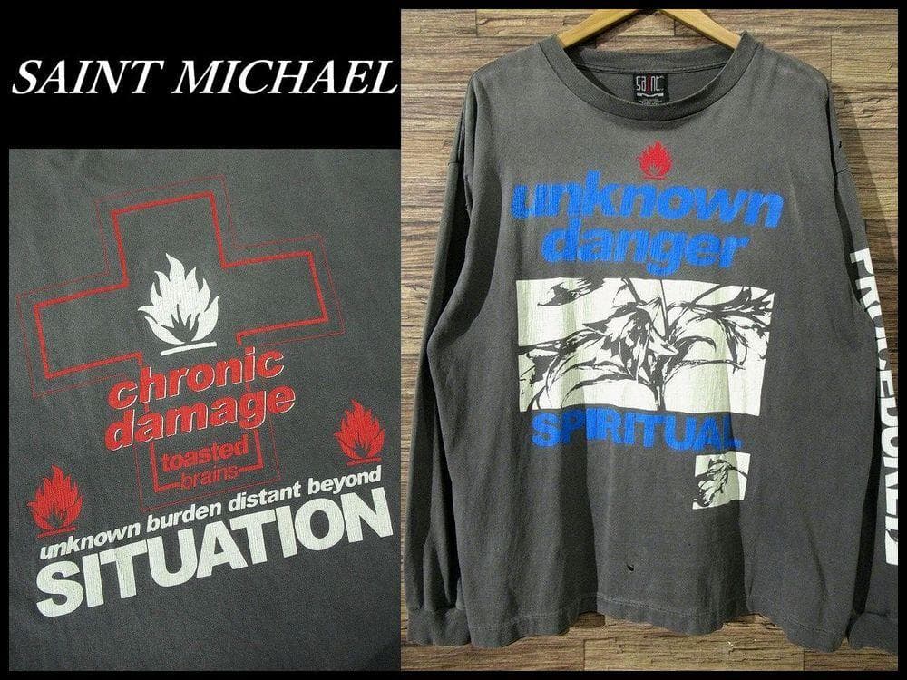 XL 美品 23SS セントマイケル UNKNOWN 加工 プリント Tシャツ