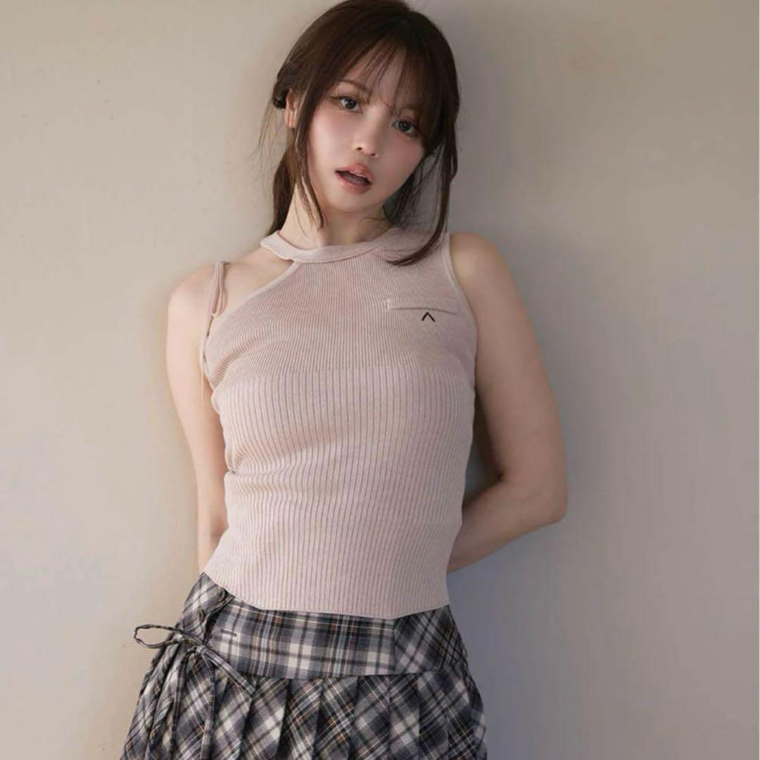 トップス ANDMARY Angie ribbon tank pink beige