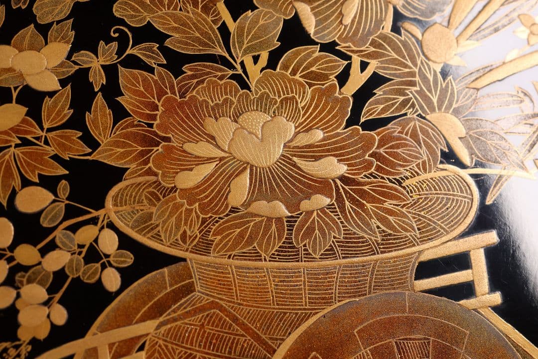 【MA699】加賀蒔絵 饅羹重 内梨地 花車 金蒔絵 木製漆器 饅頭箱 菓子器